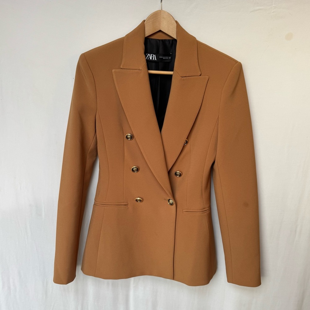 Zara Women's Tan Double-Breasted Blazer